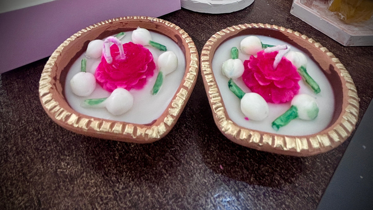 Peony & Mogra Diya Candle- Pack of 2