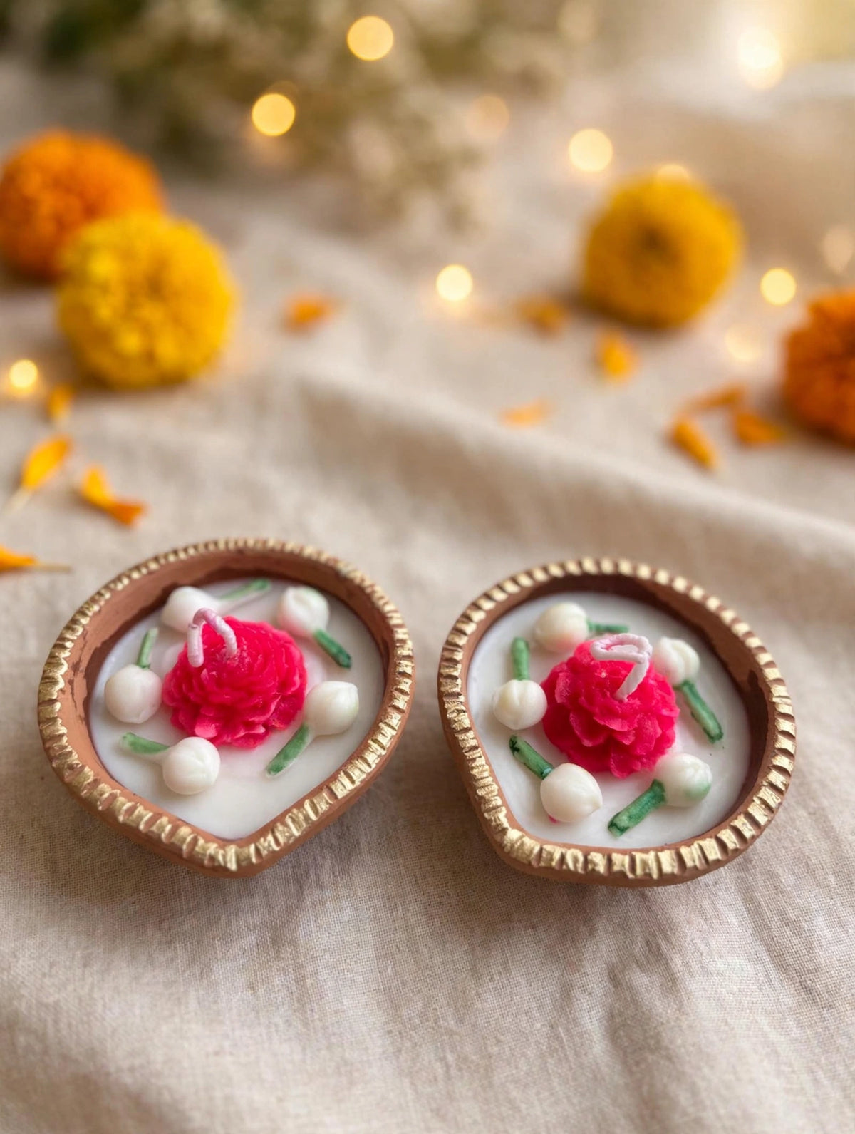 Peony & Mogra Diya Candle- Pack of 2