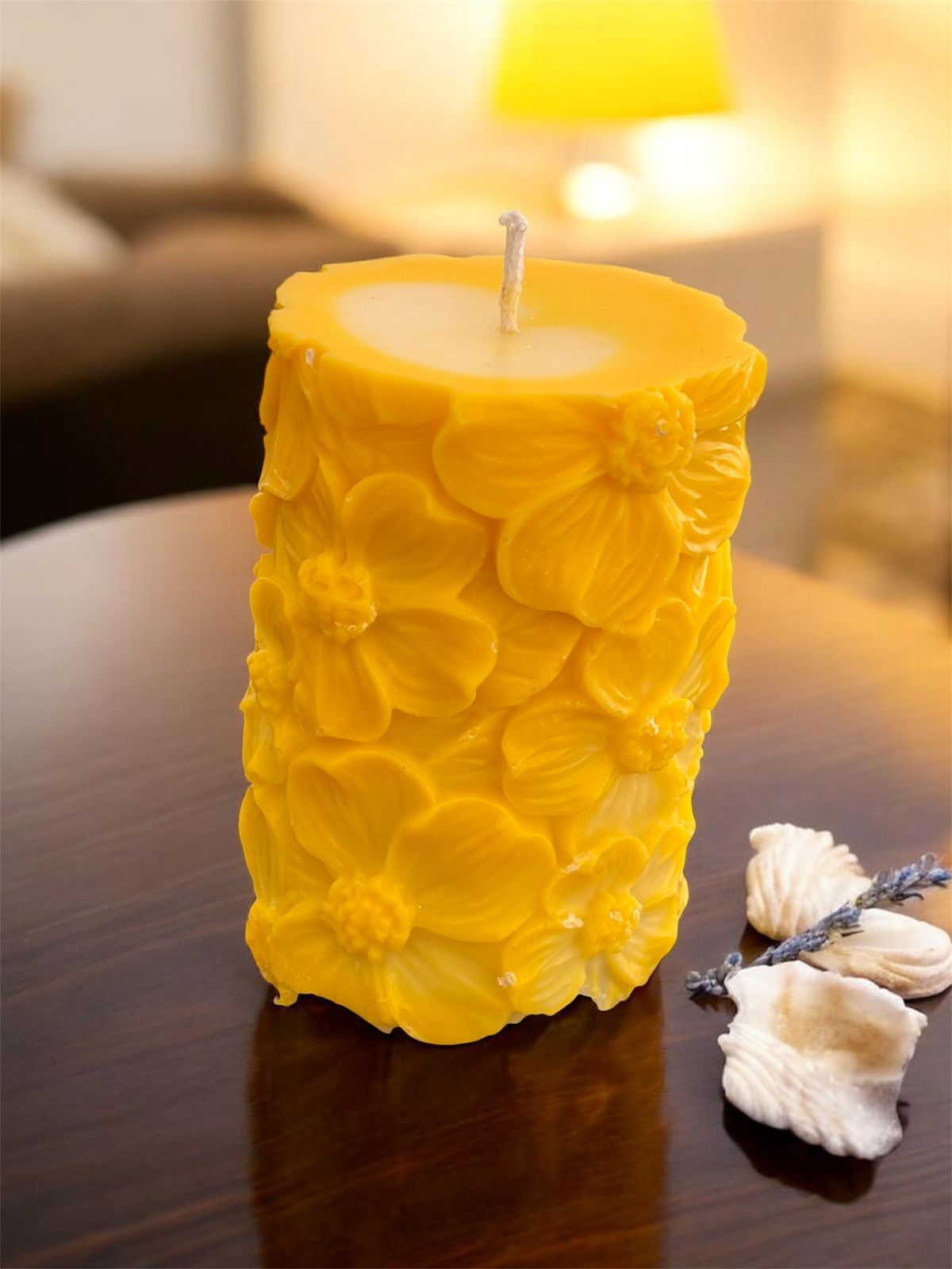 Yellow Flower Pillar Candle